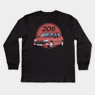 car peugeot 206 sporty cartoon vector red maroon Kids Long Sleeve T-Shirt